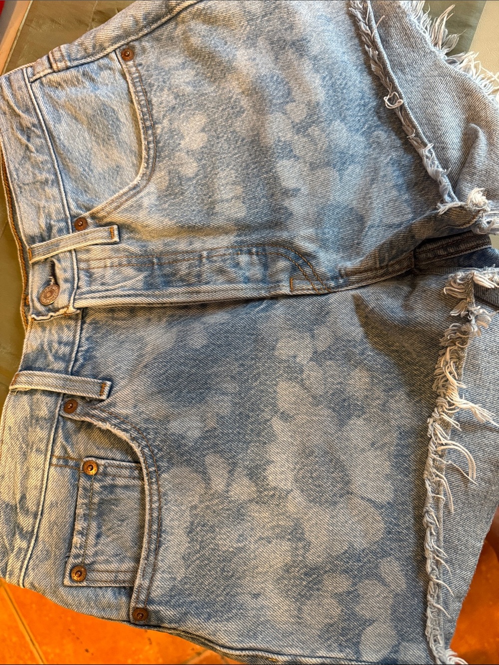 Levi's Light Blue Floral Tie-Dye Frayed Denim Shorts